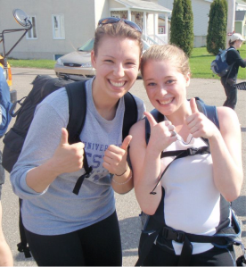 Sarah Emms and her friend,  Celine McGarvey, after an 18-kilometre hike in Trois-Pistoles, Quebec. Look at those endorphins in action!